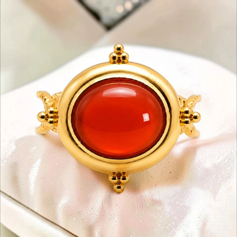 Bague grosse pierre cornaline dorée
