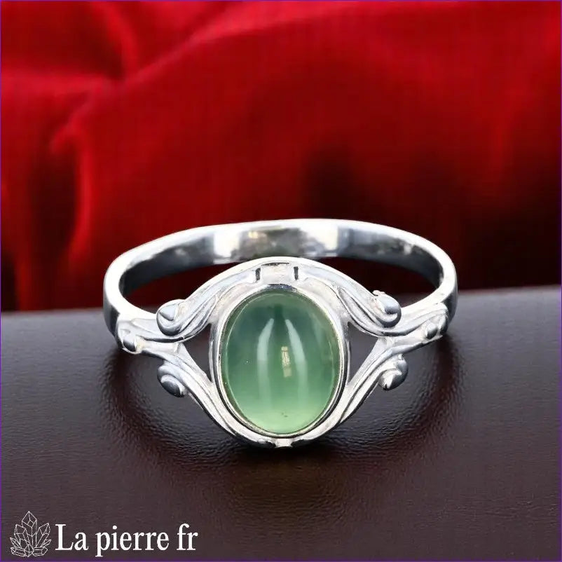 Bague Jade Vert véritable en Argent Rhodié pour femme Style Vintage (Flora)