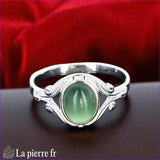 Bague Jade Vert véritable en Argent Rhodié pour femme Style Vintage (Flora)