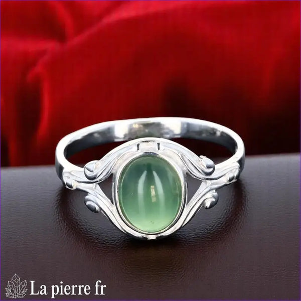 Bague Jade Vert véritable en Argent Rhodié pour femme Style Vintage (Flora)