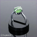 Bague pour femme en argent véritable avec Jade Vert naturel ovale facetté 8x10mm.