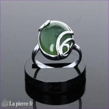 Grande bague moderne pour femme en argent massif 925 avec pierre naturelle Jade Vert ovale 12x16mm cabochon.