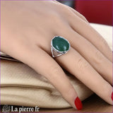 Bague moderne haut de gamme pour femme en argent rhodié avec pierre en Jade Vert véritable 12x16mm.