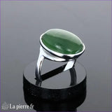 Bague moderne pour femme en argent avec pierre Jade Vert de couleur verte naturelle, grand ovale 12x16mm.