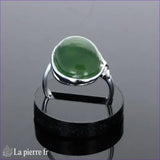 Bague moderne pour femme en argent massif 925 avec pierre naturelle Jade Vert ovale 12x16mm cabochon.