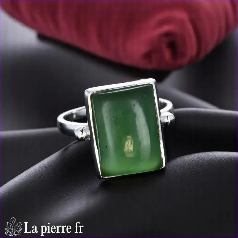 Bague Jade Vert Rectangle en Argent Rhodié pour femme (Linea)