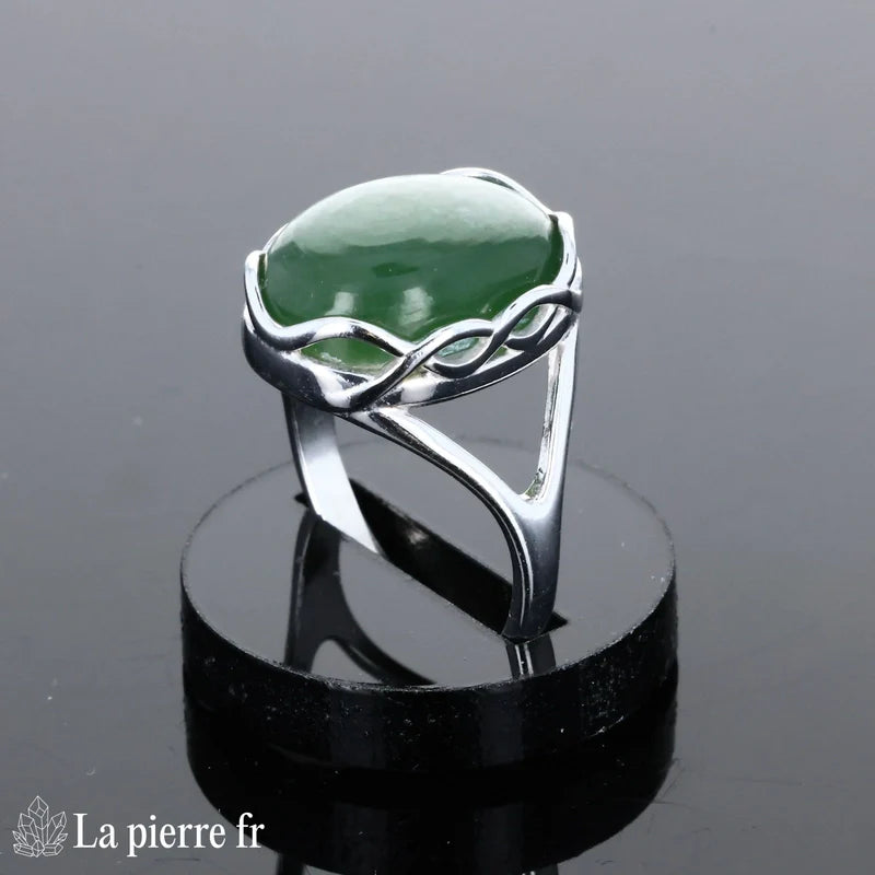 Grande bague moderne pour femme en argent véritable avec sublime Jade Vert naturel ovale 12x16mm.