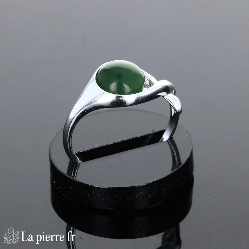 Bague pour femme en argent véritable avec Jade Vert naturel rond de 8mm.
