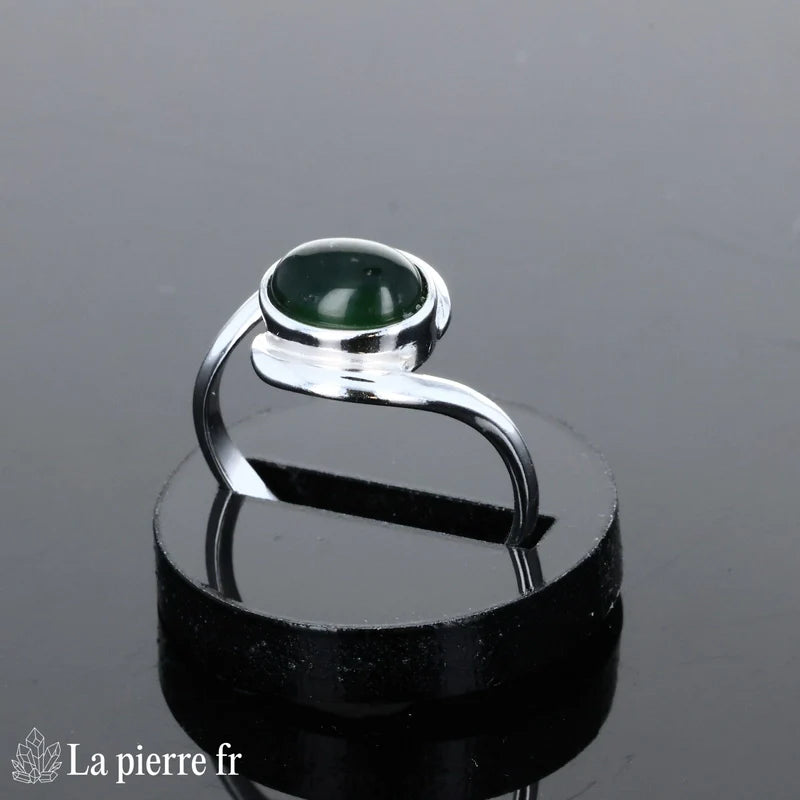 Bague pour femme en argent véritable avec Jade Vert naturel ovale