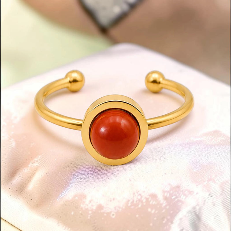 Bague jaspe rouge dorée ajustable