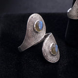 Bague Double Pierre Labradorite, Argent 925 Réglable (Duo)