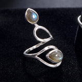 Bague 2 Pierres Labradorite en Argent 925 Ajustable (Liane)