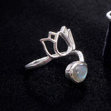 Bague Labradorite Argent 925, Fleur de Lotus Réglable (Lotus)