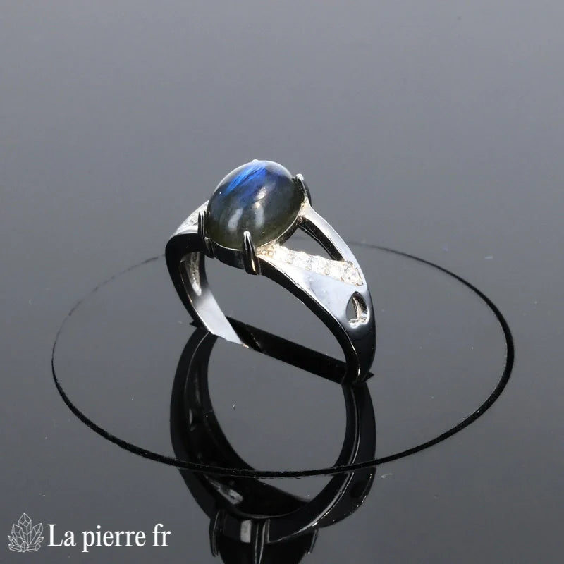 Bague Labradorite (Aura Vintage) style vintage avec entourage 10 zircons