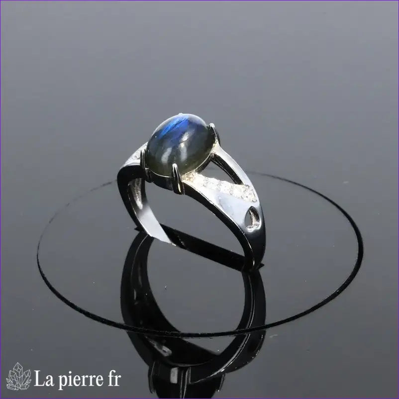 Bague Labradorite (Aura Vintage) style vintage avec entourage 10 zircons
