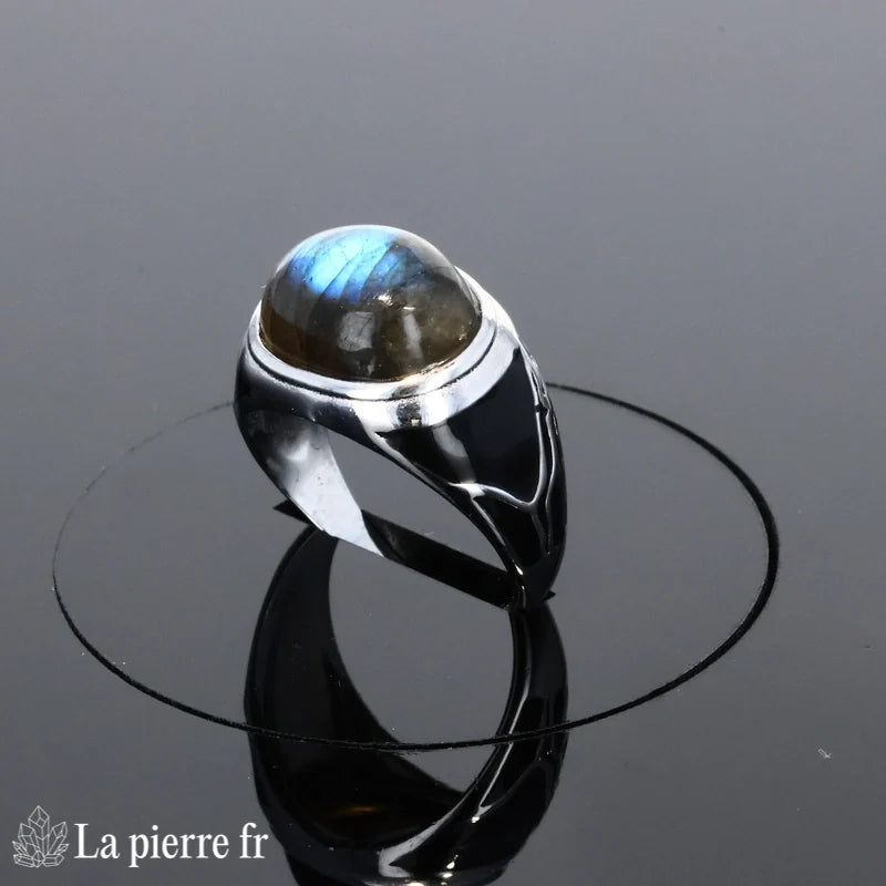 Bague Labradorite (Blason Artisanal) chevalière argent émaillé pierre ovale