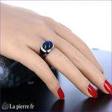 Gros plan cabochon labradorite ovale 10x12mm et émail Bague (Blason Artisanal)