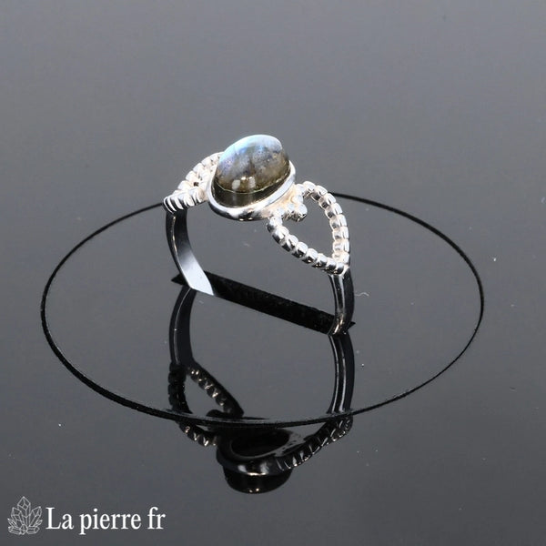 Bague Labradorite (Coeur Céleste) avec monture coeur en argent rhodié