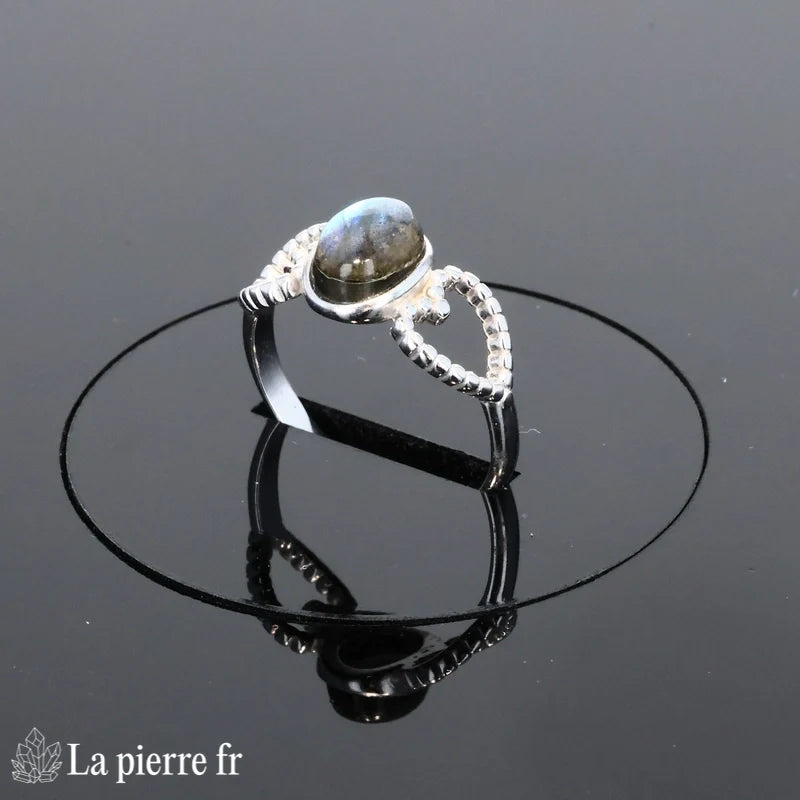 Bague Labradorite (Coeur Céleste) avec monture coeur en argent rhodié