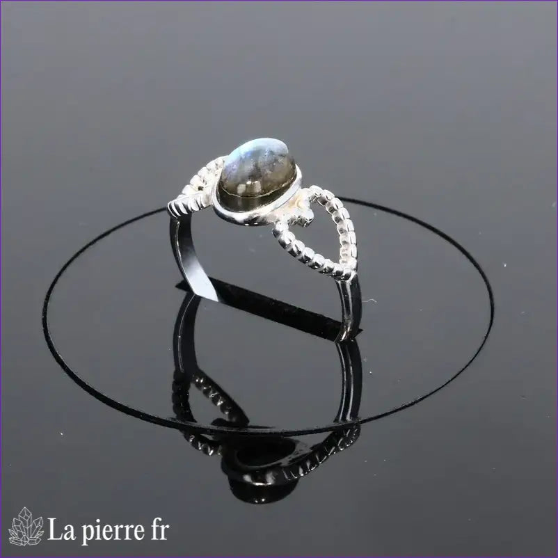 Bague Labradorite (Coeur Céleste) avec monture coeur en argent rhodié