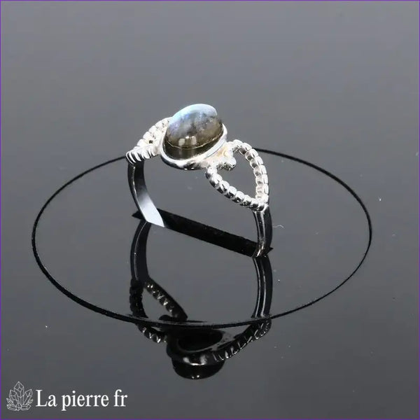 Bague Labradorite (Coeur Céleste) avec monture coeur en argent rhodié