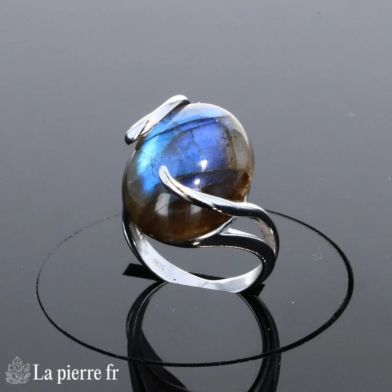 Bague Labradorite (Firmament Captif) argent rhodié grande pierre ovale 15x20mm