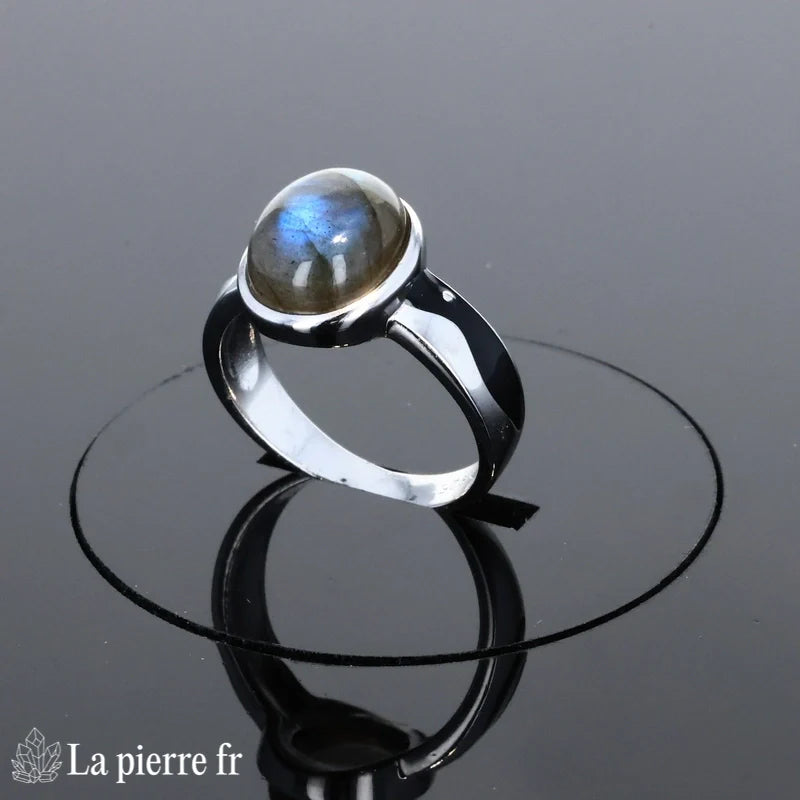 Bague Labradorite (Fresque Bohème) argent émaillé pierre ovale 9x11mm