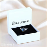 Vue portée Bague Labradorite (Fresque Bohème) vintage émaillée sur fond blanc