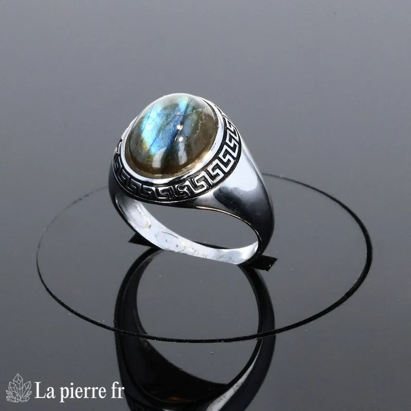 Bague Labradorite (Romance Émaillée) vintage argent émaillé pierre ovale 10x12mm