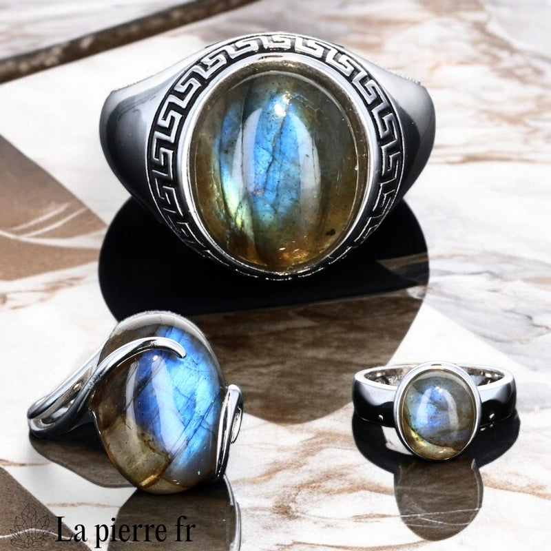 Bague de lithothérapie en labradorite – protection énergétique – La Pierre FR