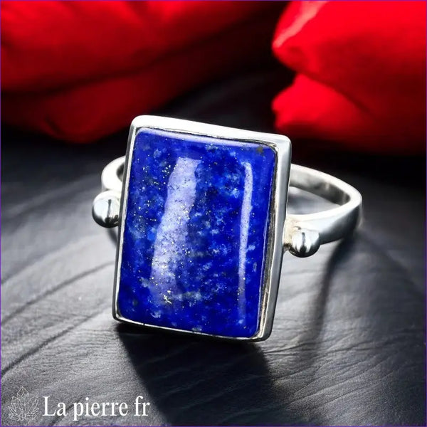 Bague Lapis-lazuli Carré Argent (Signature Royale) avec cabochon bleu de 10x14mm.
