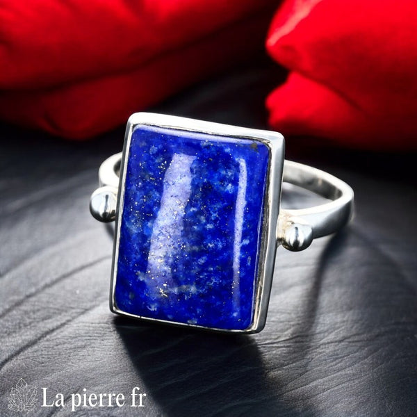 Bague Lapis-lazuli Carré Argent (Signature Royale) avec cabochon bleu de 10x14mm.