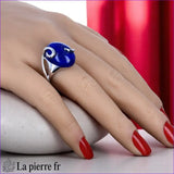 Bague femme moderne (Majesté Céleste) en Lapis-lazuli et argent rhodié, pièce unique de grande taille.