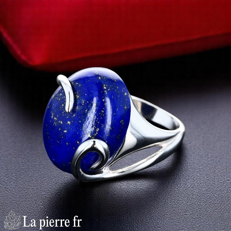 Bague Lapis-lazuli Design XL Argent (Majesté Céleste) avec très grand cabochon ovale 15x20mm.