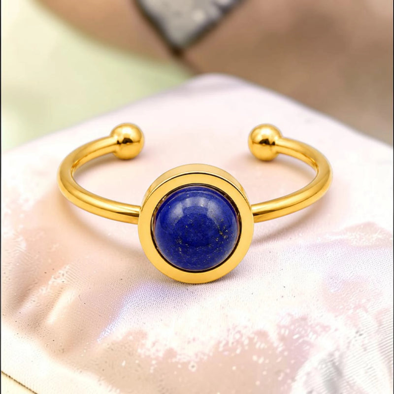 Bague lapis-lazuli dorée ajustable
