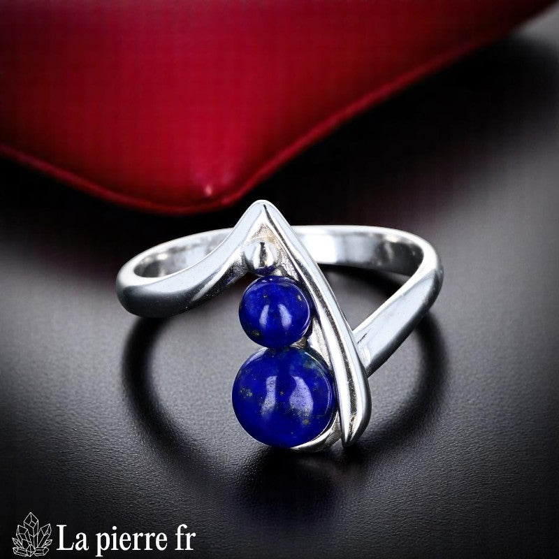 Bague Lapis-lazuli Double Argent (Duo Céleste) avec deux cabochons ronds de 4mm et 6mm.