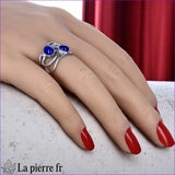 Bague femme style bohème (Duo Céleste) en Lapis-lazuli et argent rhodié, deux pierres.