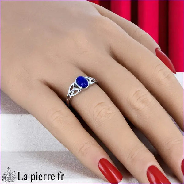 Bague Lapis Lazuli véritable en argent pour femme - La Pierre Fr