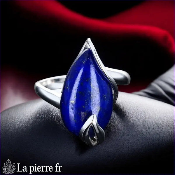 bague en pierre de lapis lazuli véritable sur argent rhodié pour femme 