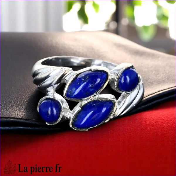 Bague Lapis Lazuli véritable en argent rhodié pour femme (Lactée)