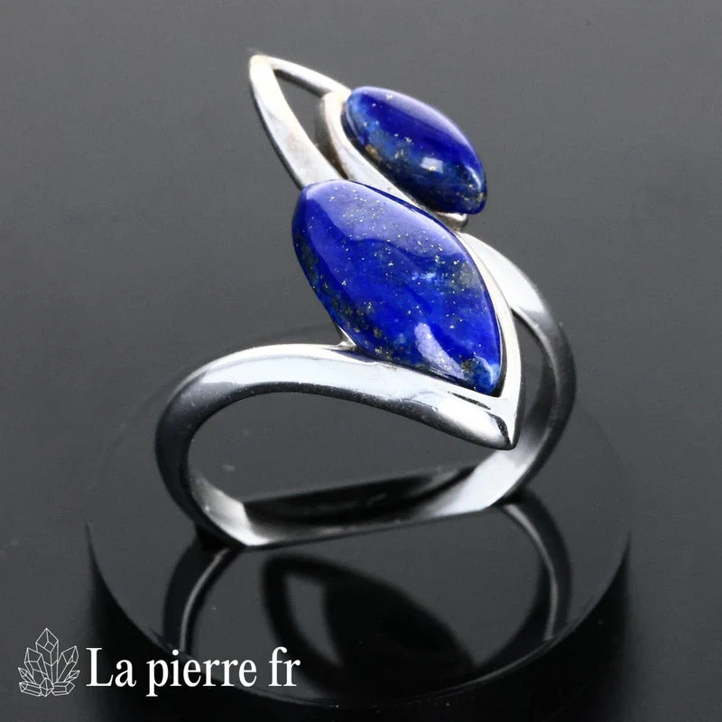 bague en pierre bleue (lapis lazuli) sur argent rhodié pour femme