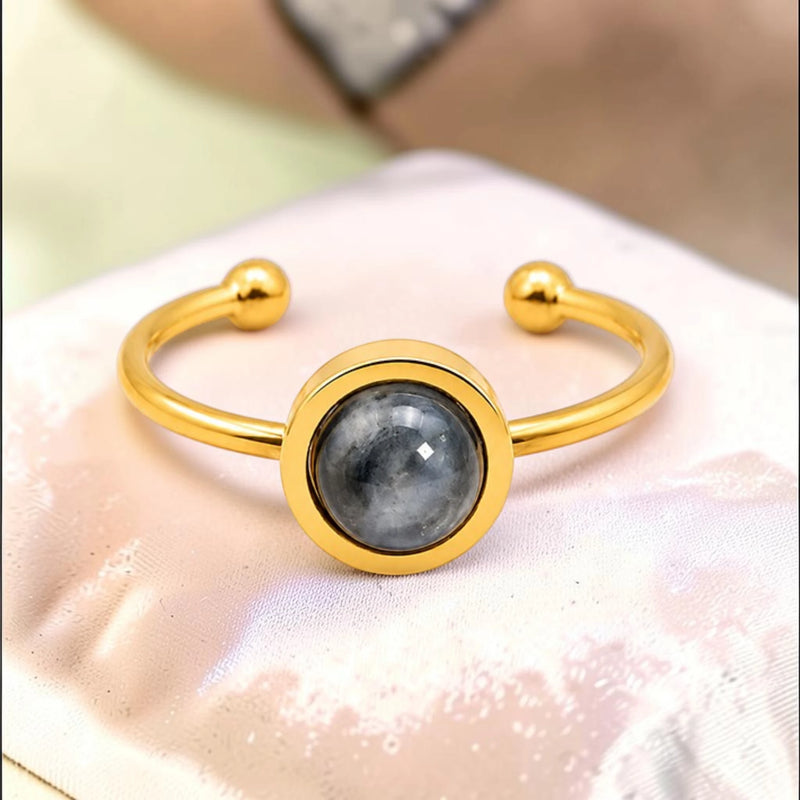 Bague larvikite dorée ajustable