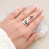 Bague 2 Pierres Labradorite en Argent 925 Ajustable (Liane)