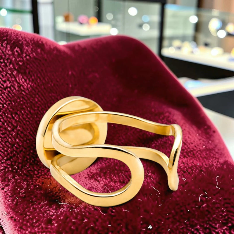 Bague lithothérapie aventurine, anneau doré ouvert