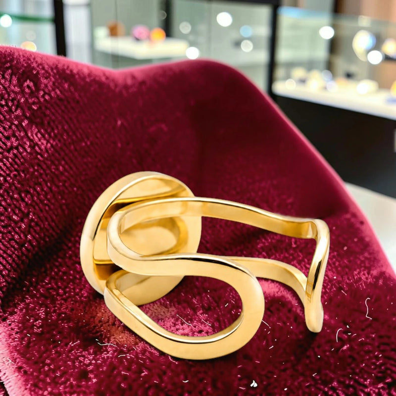 Bague lithothérapie quartz rose, anneau doré ouvert