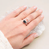 Bague Obsidienne Noire Argent 925, Fleur de Lotus (Lotus)