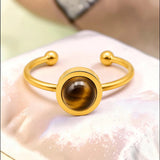 Bague fine dorée en Œil de tigre FILINE®