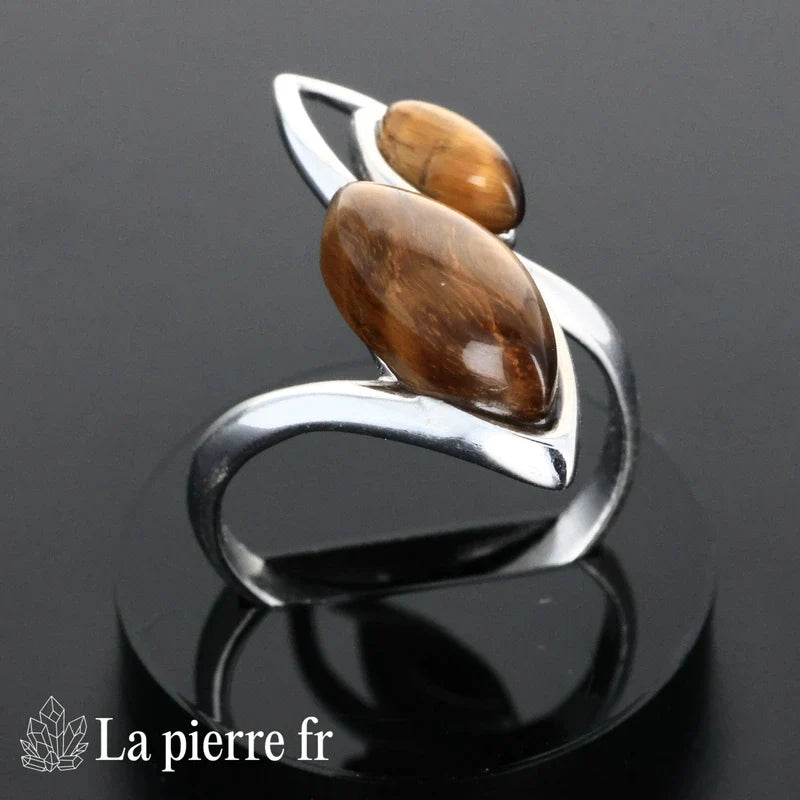 Bague œil de tigre véritable en argent pour femme - La Pierre Fr