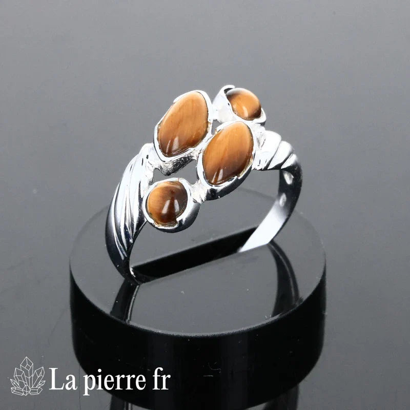 Bague œil de tigre véritable en argent pour femme