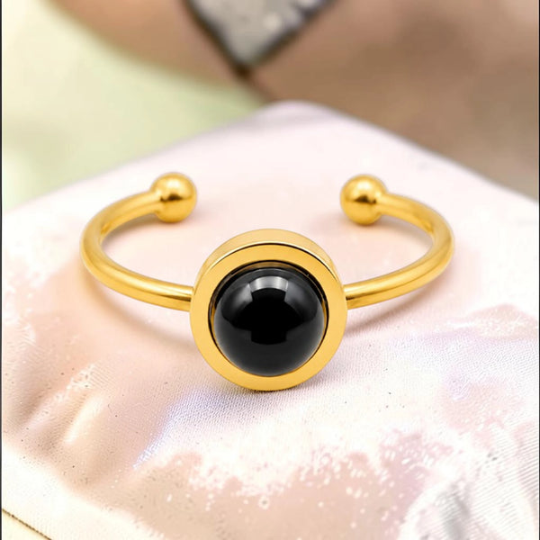 Bague onyx noir dorée ajustable